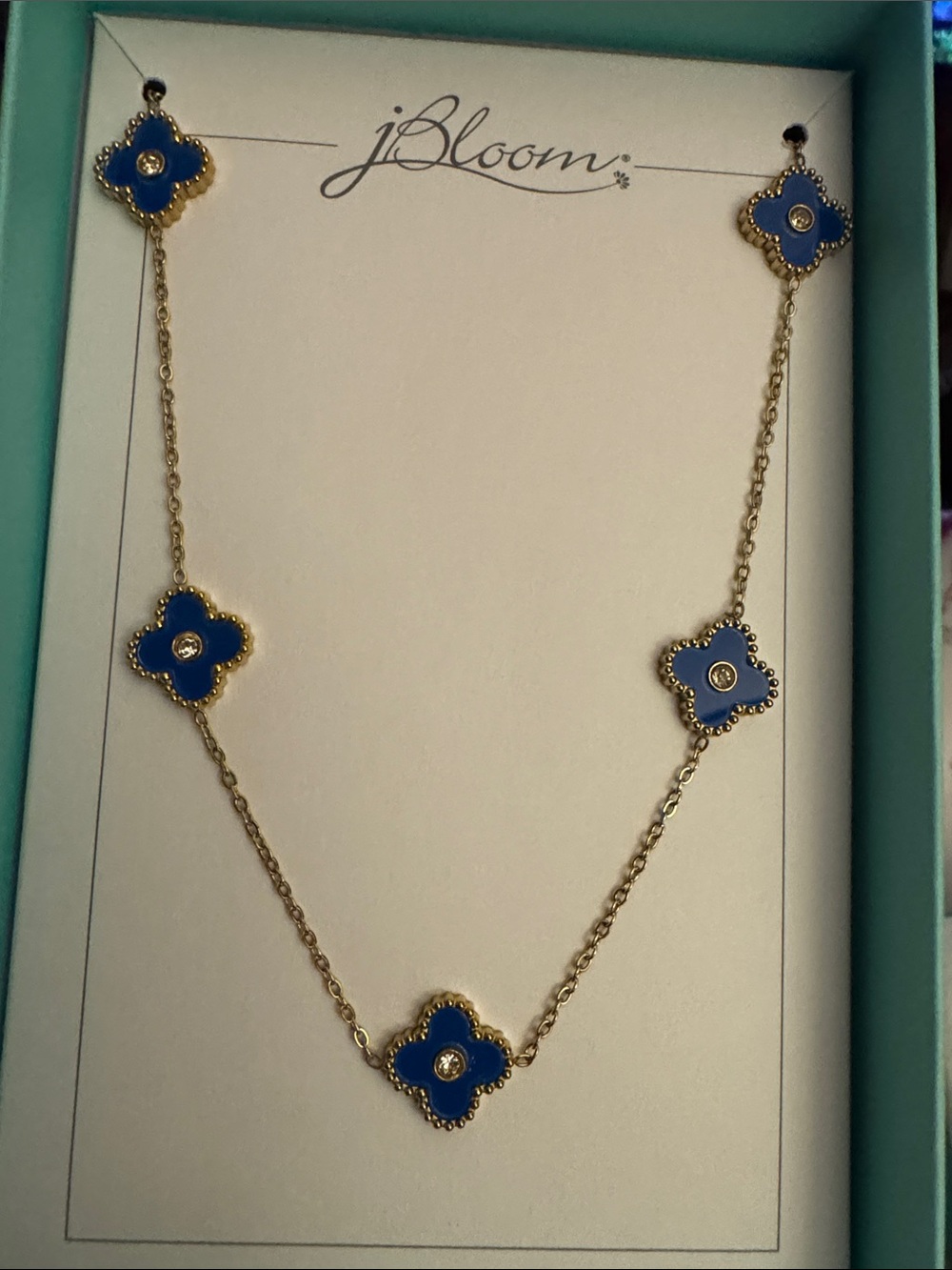 bloom Sienna Gold Stainless Steel Blue Clover Station Necklace Women’s Jewelry